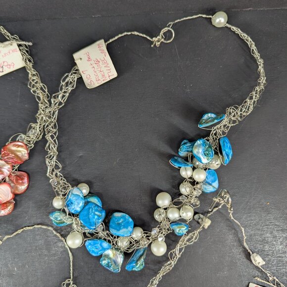 Homemade Crochet Jewelry Wire Necklace with Multicolor Beads 23" Long Lot of 6 - Picture 4 of 10